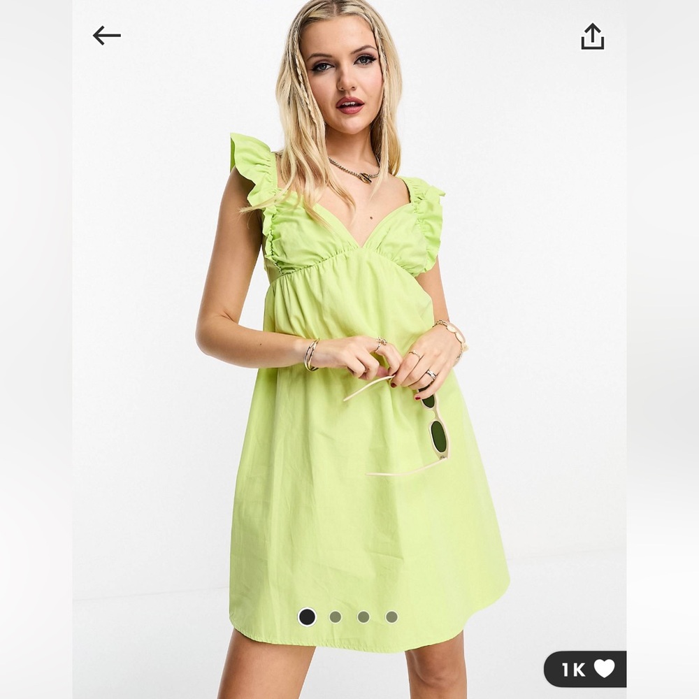 Miss Selfridge poplin frill strap mini sundress with bow back in lime green